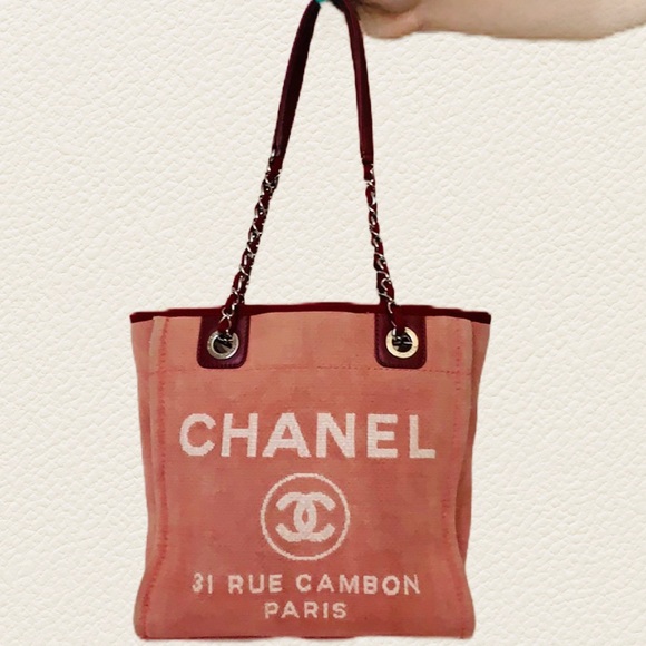 Auth CHANEL Deauville Canvas Chain Lambskin Tote - Picture 2 of 12